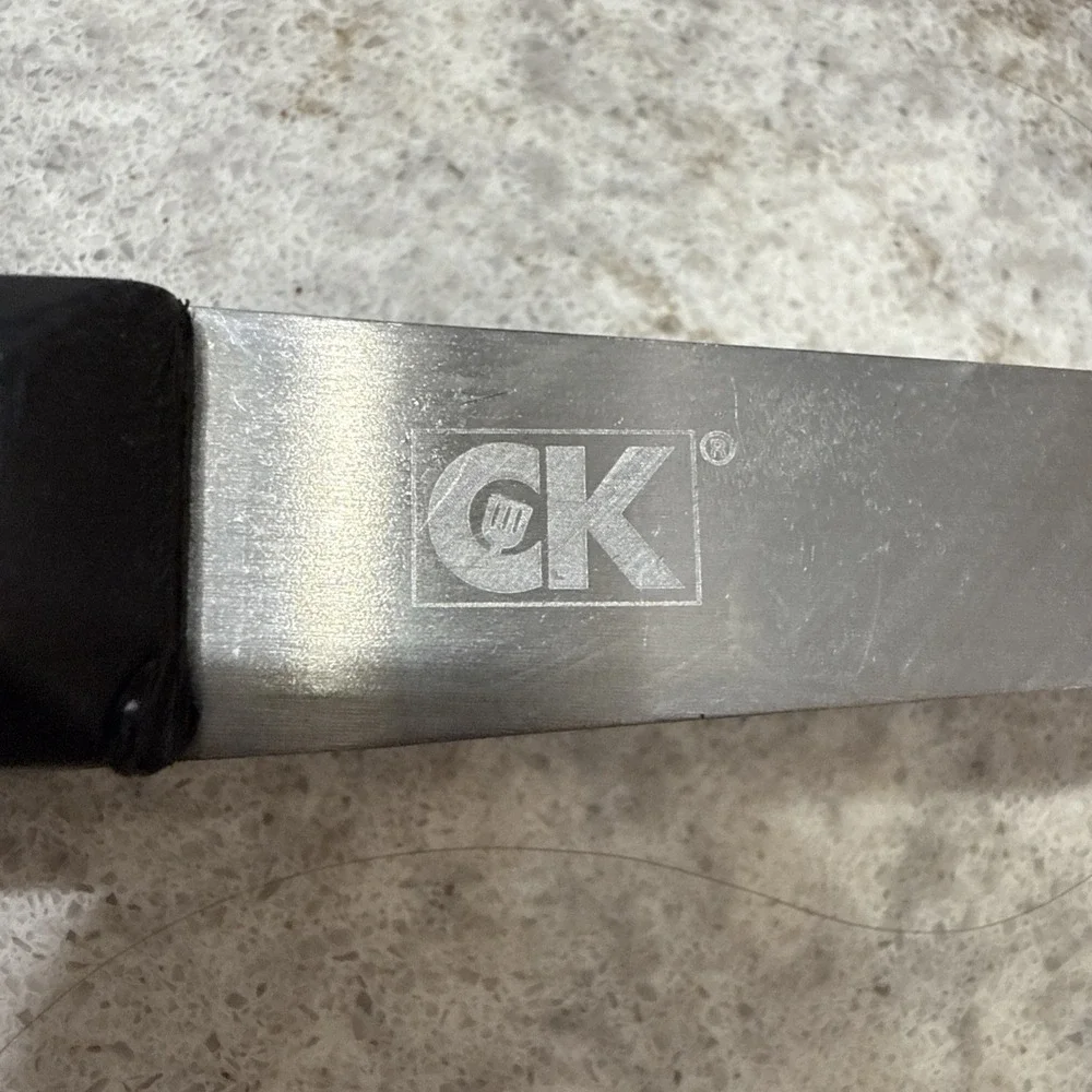 Vintage CK Stainless Steel Slotted Spatula Turner Heavy Duty Melt Marks 12 In